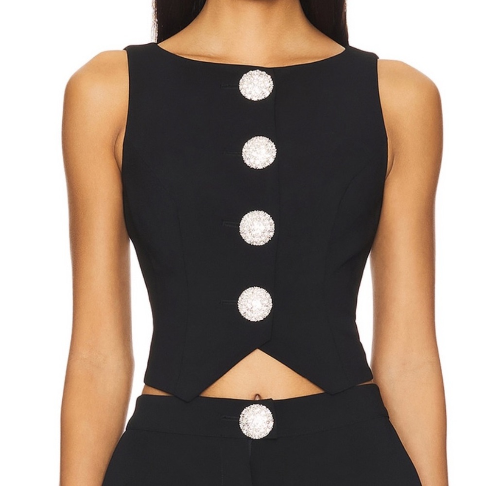 MAJORELLE Black Sleeveless Top with Crystal Accents